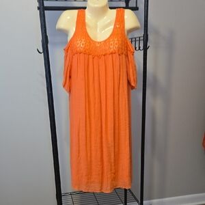 New Directions Peach / Sherbet Colored Cold Shoulder Lace Dress 1X